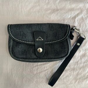 Dooney & Bourke Signature Gray Canvas Black Leather Wristlet